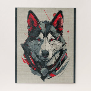 American Akita Hund futuristische Elemente Portrai