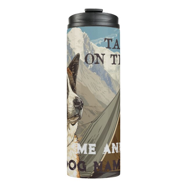 American Akita Schwanzes on Trails Camping Persona Thermosbecher (Vorderseite)