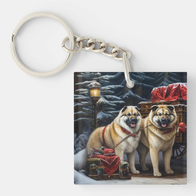 American Akita Snowy Sleigh Ride Décor de Noël (Devant)