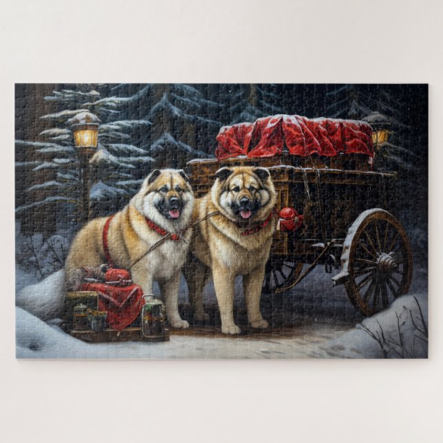 American Akita Snowy Sleigh Ride Weihnachtsdekor (Horizontal)