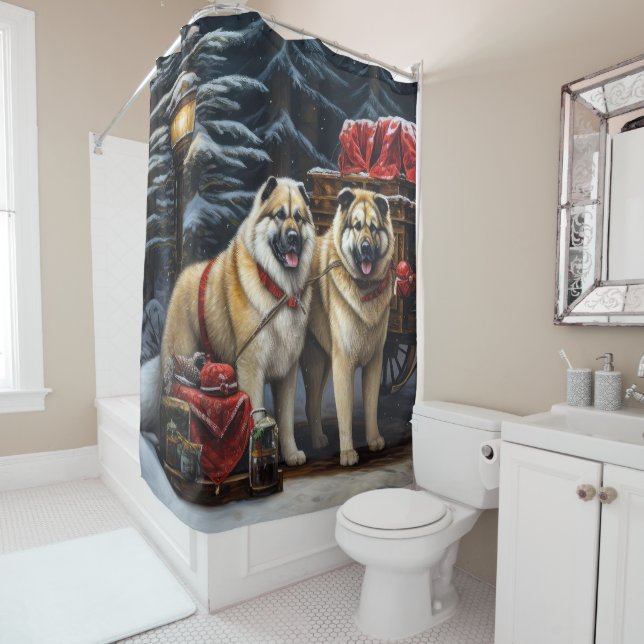 American Akita Snowy Sleigh Ride Weihnachtsdekor Duschvorhang (Beispiel)