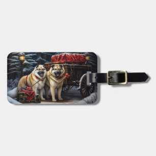 American Akita Snowy Sleigh Ride Weihnachtsdekor Gepäckanhänger