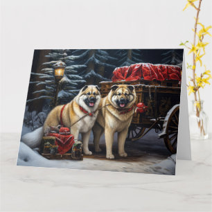 American Akita Snowy Sleigh Ride Weihnachtsdekor Karte