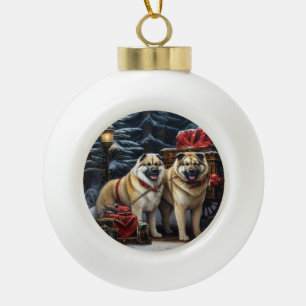 American Akita Snowy Sleigh Ride Weihnachtsdekor Keramik Kugel-Ornament