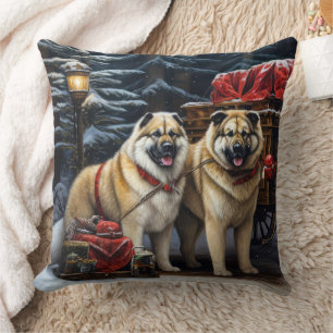 American Akita Snowy Sleigh Ride Weihnachtsdekor Kissen