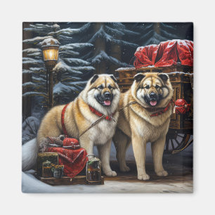 American Akita Snowy Sleigh Ride Weihnachtsdekor Magnet