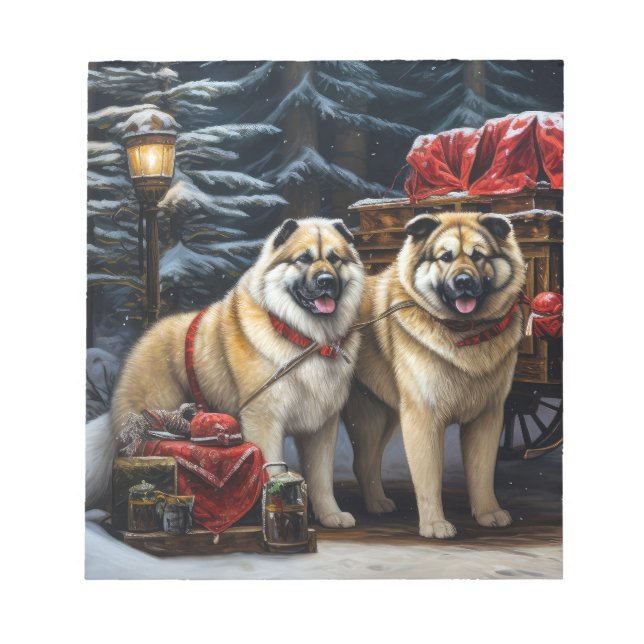 American Akita Snowy Sleigh Ride Weihnachtsdekor Notizblock (Vorderseite)