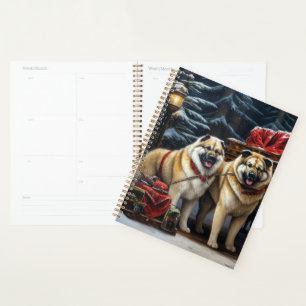 American Akita Snowy Sleigh Ride Weihnachtsdekor Planer