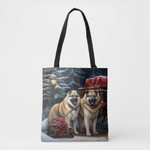 American Akita Snowy Sleigh Ride Weihnachtsdekor Tasche