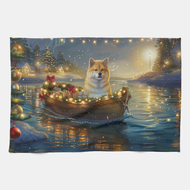 American Akita Weihnachtsfest Reise Geschirrtuch (Horizontal)