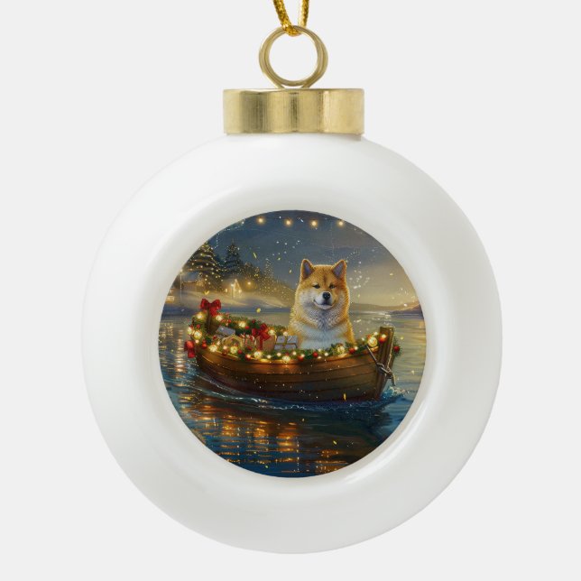 American Akita Weihnachtsfest Reise Keramik Kugel-Ornament (Vorderseite)