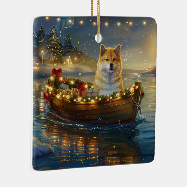 American Akita Weihnachtsfest Reise Keramikornament (Rechts)