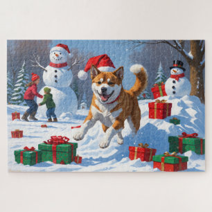 American Akita Weihnachtsfest Schneeszene