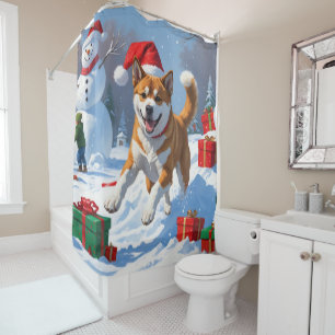 American Akita Weihnachtsfest Schneeszene Duschvorhang