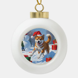 American Akita Weihnachtsfest Schneeszene Keramik Kugel-Ornament