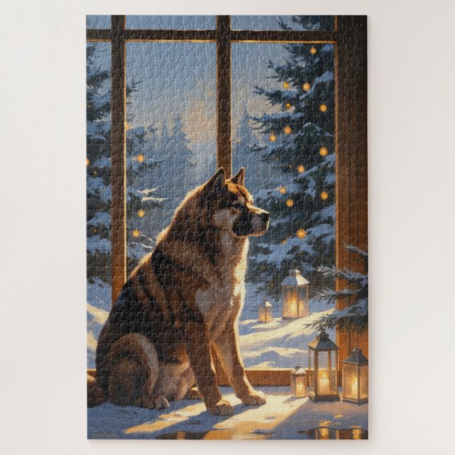 American Akita With Christmas Lights Holiday (Vertikal)