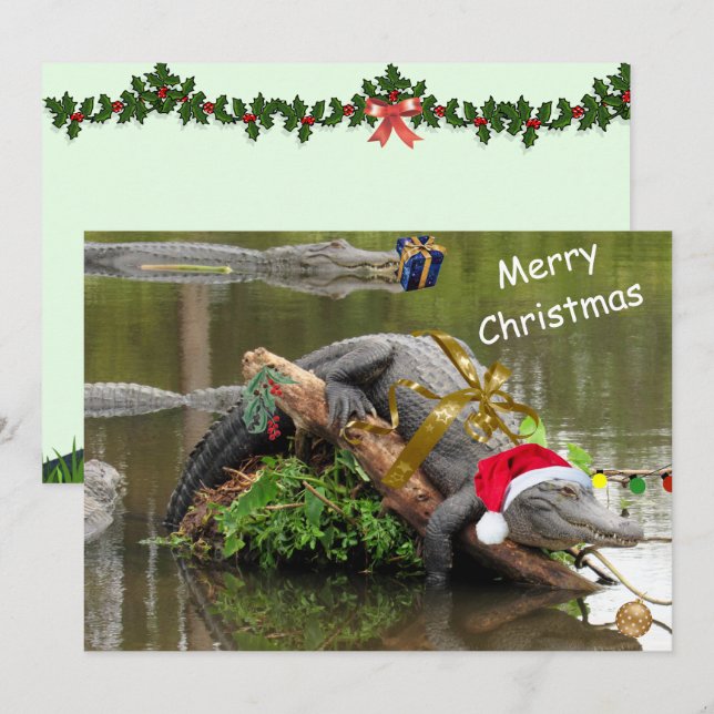 American Alligator Christmas Flat Card (Vorne/Hinten)