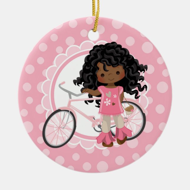 American American Bicycle Girl - Pink White Keramik Ornament (Vorne)