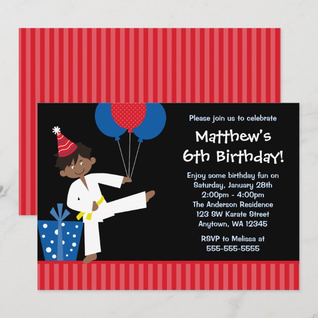 American American Boy Balloons Taekwondo Geburtsta Einladung (Vorne/Hinten)
