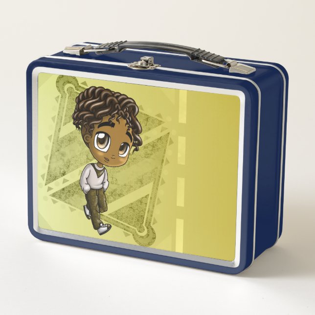 American American Boy Curly Hair Metal Lunchbox (Vorderseite)