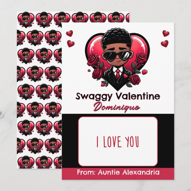 American American Boy Valentine Gift Card/Candy Einladung (Vorne/Hinten)