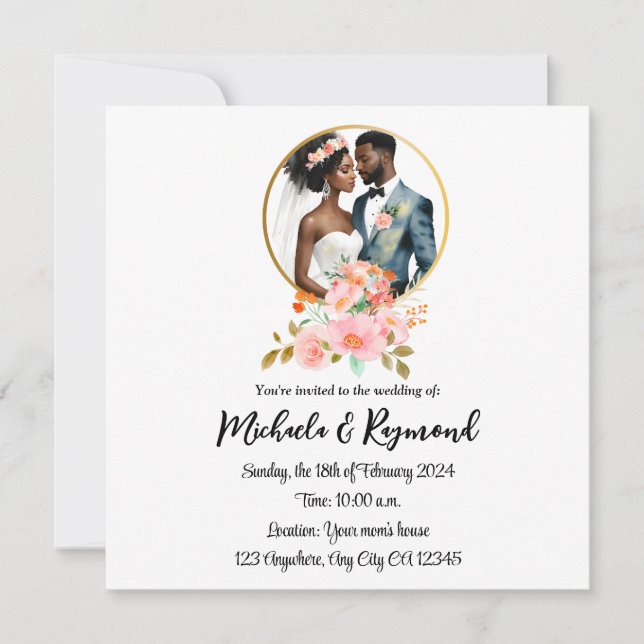 American American Bridal Couple Wedding Einladung (Vorderseite)