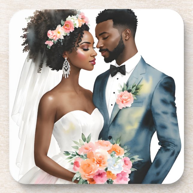 American American Bridal Couple Wedding Getränkeuntersetzer (Vorderseite)