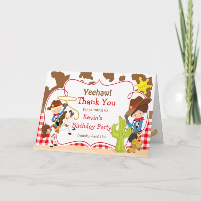 American American Cowboy Western Birthday Party Dankeskarte (Vorderseite)