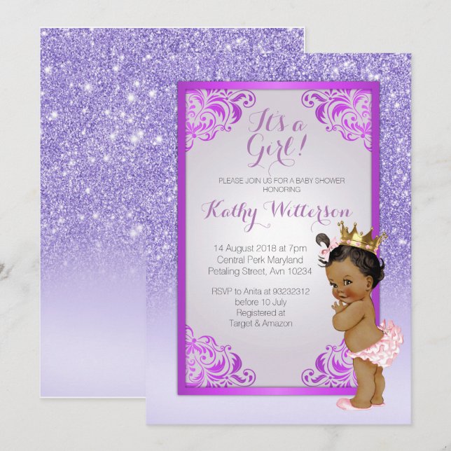 American American Lila Gold Baby Showcard Einladung (Vorne/Hinten)