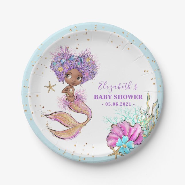 American American Mermaid Baby Shower Paper Plate Pappteller (Vorderseite)