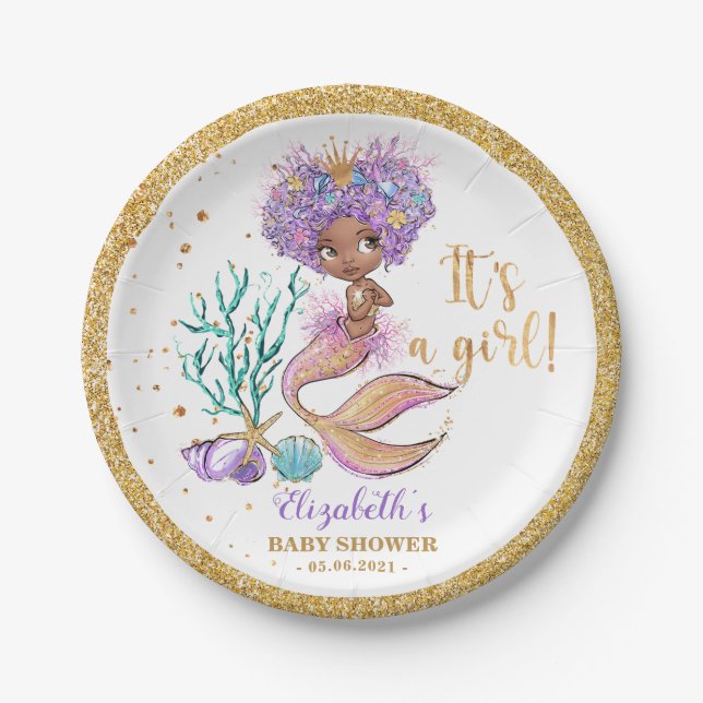 American American Mermaid Baby Shower Paper Plate Pappteller (Vorderseite)