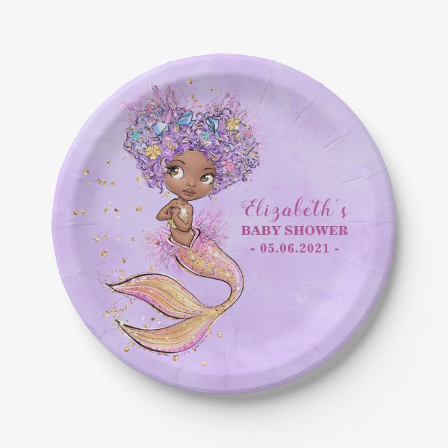 American American Mermaid Baby Shower Paper Plate Pappteller (Vorderseite)