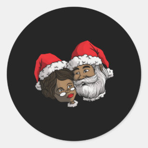 American American Santa Black Mrs Claus African Am Runder Aufkleber