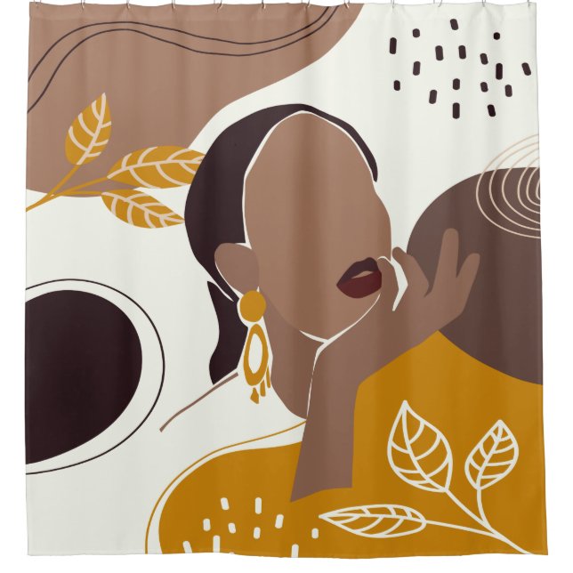 American Art, Leaf Girl Print, Black Woman Duschvorhang (Vorderseite)