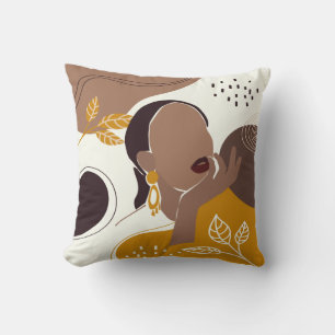American Art, Leaf Girl Print, Black Woman Kissen