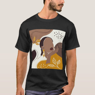 American Art, Leaf Girl Print, Black Woman T-Shirt