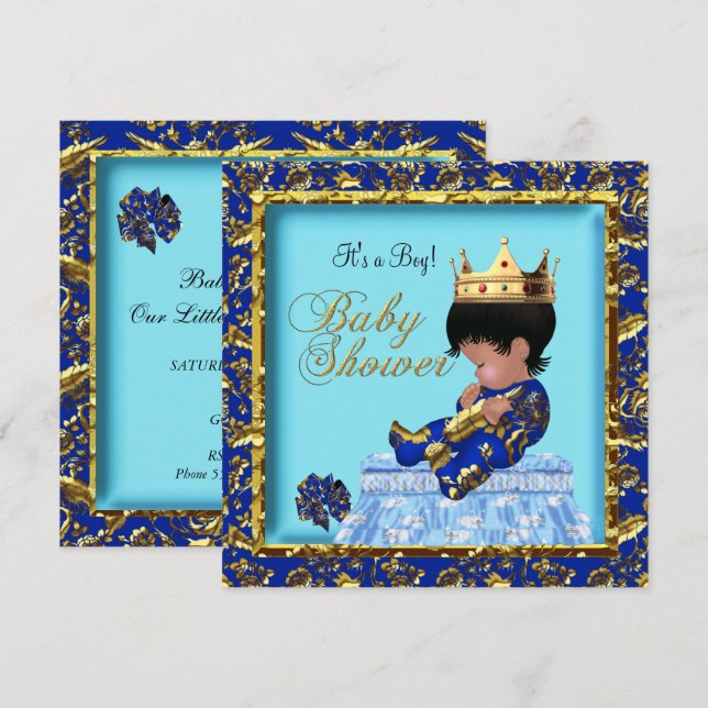 American Baby Shower Blue Gold Boy Einladung (Vorne/Hinten)