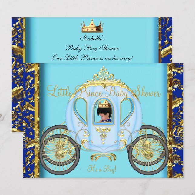 American Baby Shower Blue Gold Boy Einladung (Vorne/Hinten)
