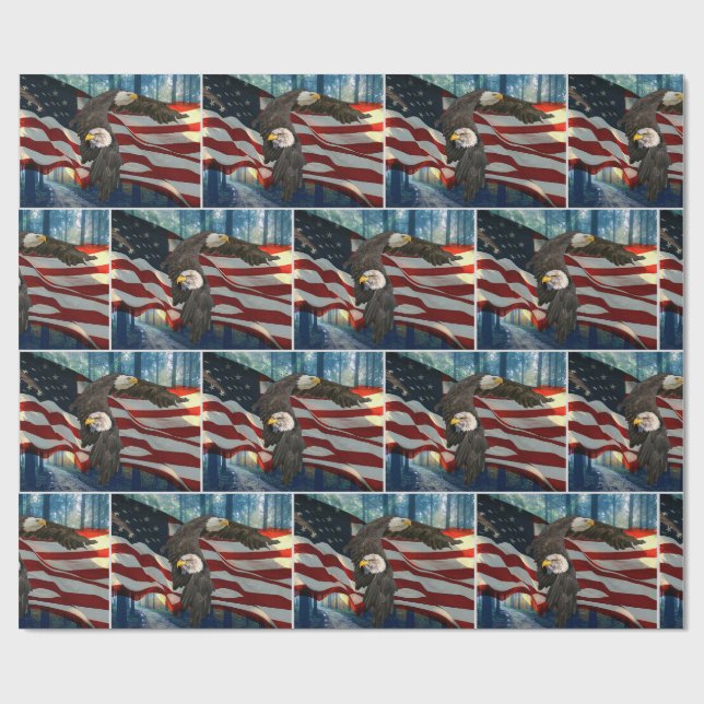 American Bald Eagle American Flag Geschenkpapier (Flach)