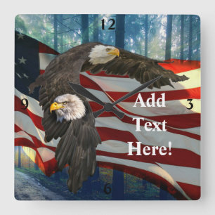 American Bald Eagle American Flag Quadratische Wanduhr