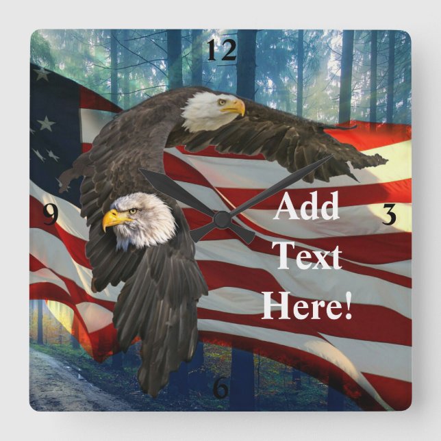American Bald Eagle American Flag Quadratische Wanduhr (Vorderseite)