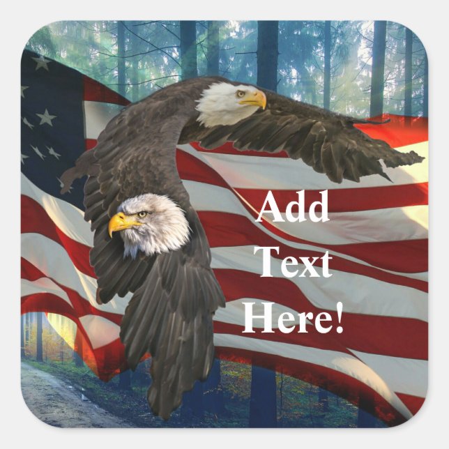 American Bald Eagle American Flag Quadratischer Aufkleber (Vorderseite)