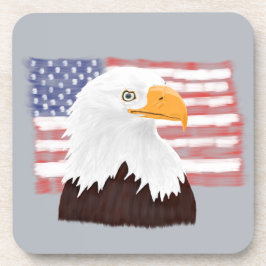 American Bald Eagle and Flag - transparent auf gra Getränkeuntersetzer