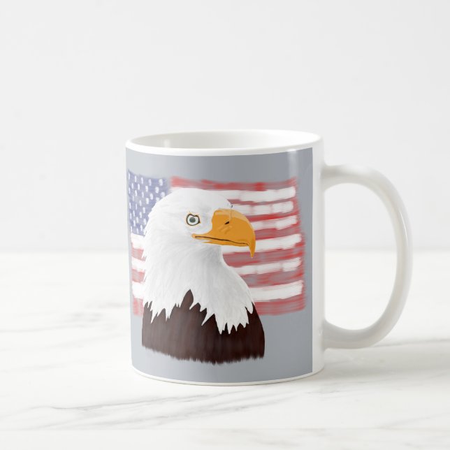 American Bald Eagle and Flag - transparent auf gra Kaffeetasse (Rechts)