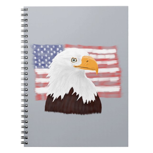 American Bald Eagle and Flag - transparent auf gra Notizblock (Vorderseite)