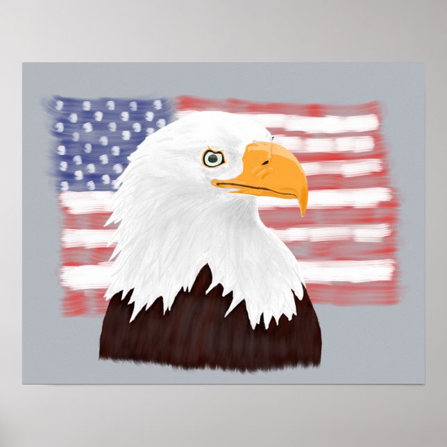American Bald Eagle and Flag - transparent auf gra Poster (Vorne)
