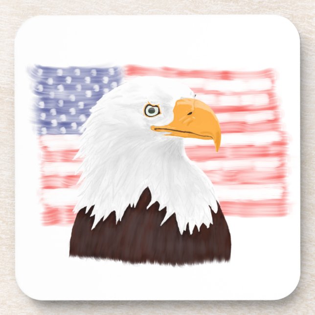 American Bald Eagle and Flag - Transparent White. Getränkeuntersetzer (Vorderseite)