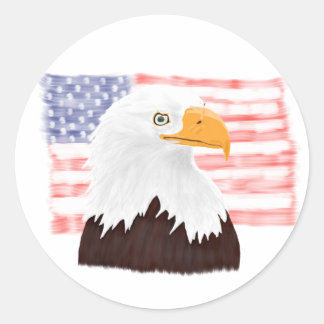 American Bald Eagle and Flag - Transparent White. Runder Aufkleber
