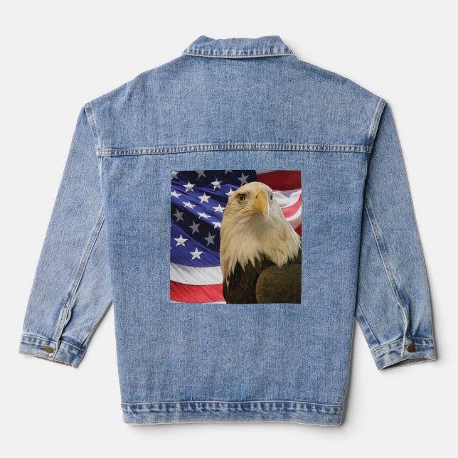 American Bald Eagle and Flag Womens Jeansjacke (Rückseite)