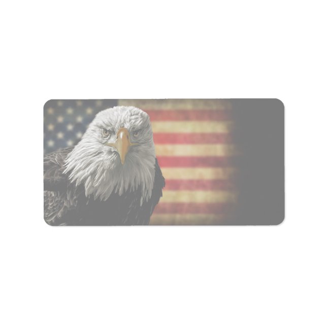 American Bald Eagle auf Grunge Flag Adressaufkleber (Vorne)